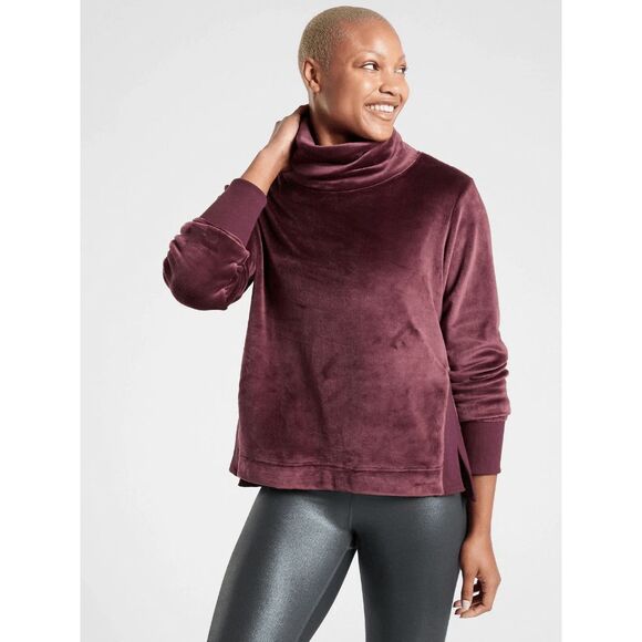 Athleta Double Cozy Karma Funnel Neck Burgundy Boxy Fit Medium - Picture 9 of 13